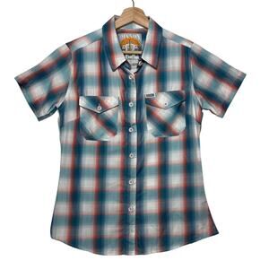 Dixxon Flannel The 305 Bamboo Blend Plaid Button Up Shirt Orange Teal Youth M